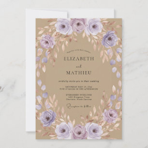 Invitación Boda de Eucalipto Gris con Hojas de Lila Tostado