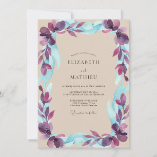 Invitación Boda de Eucalipto Gris Follaje Aqua Ciruela