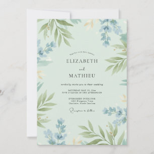 Invitación Boda de Eucalipto Gris Follaje Cielo Espuma de Mar