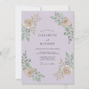 Invitación Boda de eucalipto gris follaje lila champán