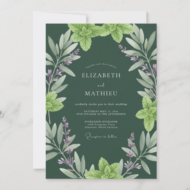 Invitación Boda de eucalipto herbal oliva profundo (Anverso)