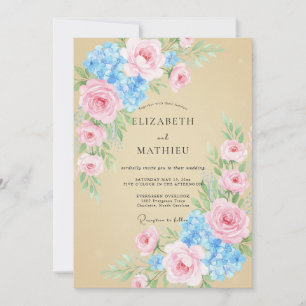Invitación Boda de Eucalipto Hortensia Cielo Champán