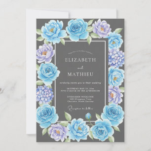 Invitación Boda de Eucalipto Hortensia Lila Carbón