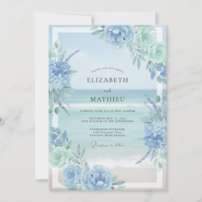 Invitación Boda de Eucalipto Hortensia Menta Aciano (Anverso)