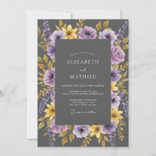 Invitación Boda de Eucalipto Lila Amarillo Carbón