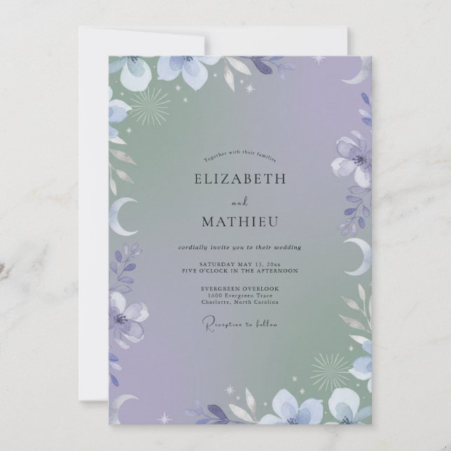Invitación Boda de Eucalipto Lunar Periwinkle (Anverso)