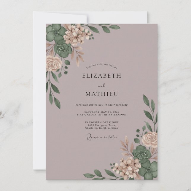 Invitación Boda de eucalipto malva polvoriento (Anverso)
