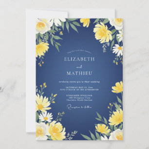 Invitación Boda de eucalipto margarita amarilla marina