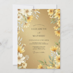 Invitación Boda de Eucalipto Margarita Amarillo Dorado