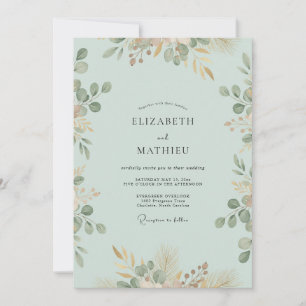 Invitación Boda de Eucalipto Melocotón Espuma de Mar