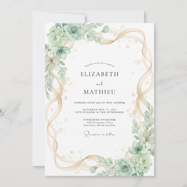 Invitación Boda de eucalipto menta champán (Anverso)
