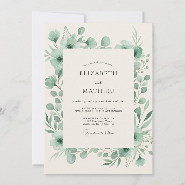 Invitación Boda de eucalipto menta pálida (Anverso)