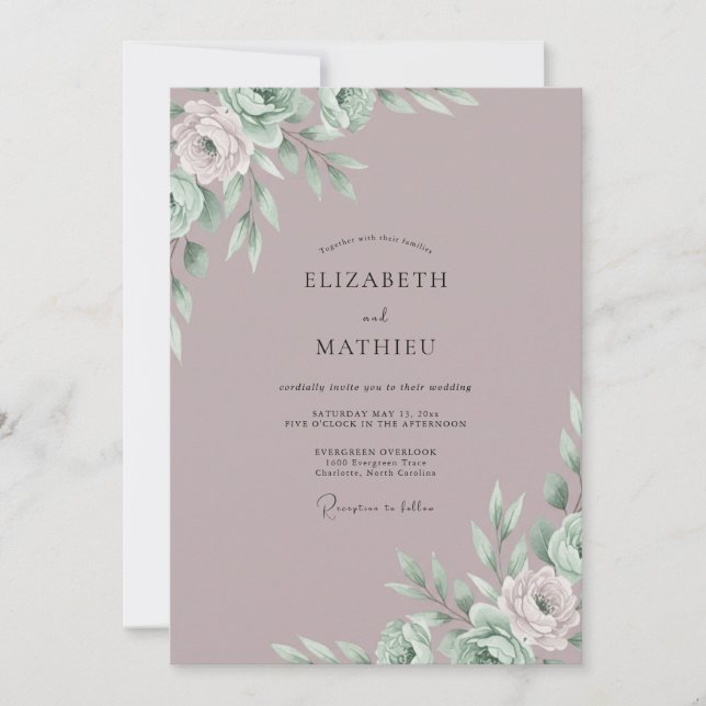 Invitación Boda de Eucalipto Muted Mauve (Anverso)