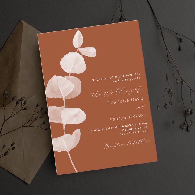 Invitación Boda de eucalipto naranja quemado (Subido por el creador)