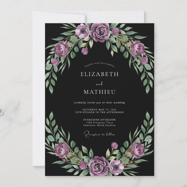 Invitación Boda de Eucalipto Negro con Follaje de Ciruela (Anverso)