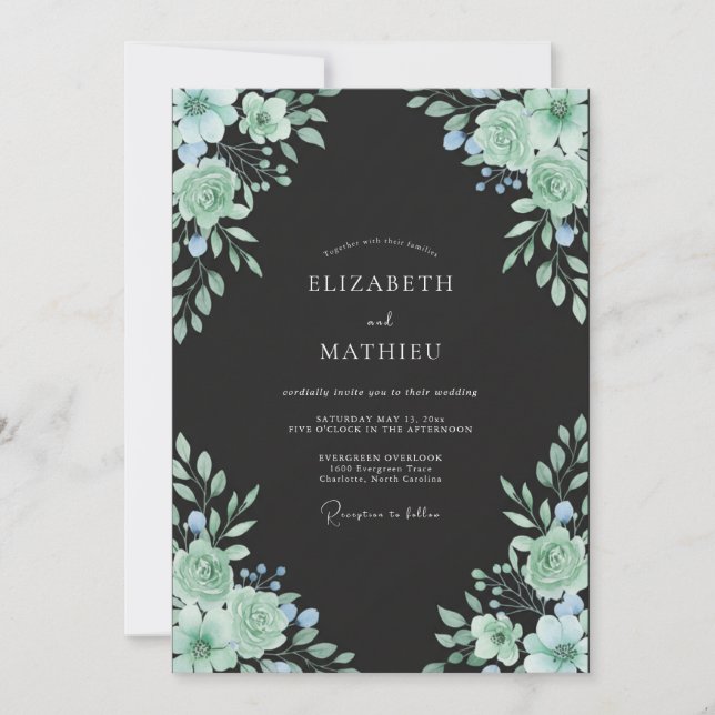 Invitación Boda de eucalipto negro con follaje de menta (Anverso)