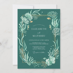 Invitación Boda de eucalipto oceánico cian oscuro
