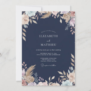 Invitación Boda de eucalipto pampas champán naval