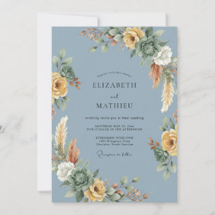 Invitación Boda de eucalipto Pampas de oro pizarra