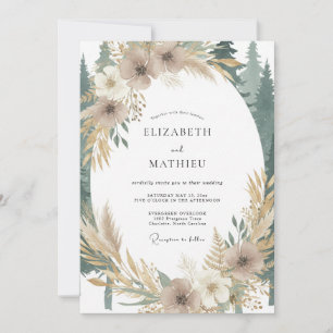 Invitación Boda de eucalipto Pampas Gris Terroso