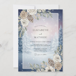 Invitación Boda de Eucalipto Pino Congelado de Medianoche