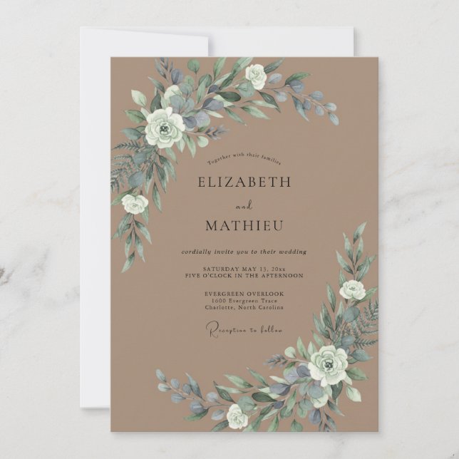 Invitación Boda de Eucalipto Pizarra Beige (Anverso)