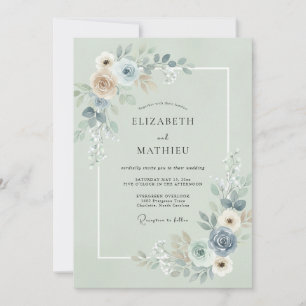 Invitación Boda de eucalipto pizarra espuma de mar