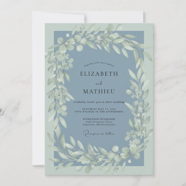 Invitación Boda de Eucalipto Pizarra Polvorienta (Anverso)