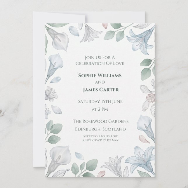 Invitación Boda de Eucalipto Plateado (Anverso)
