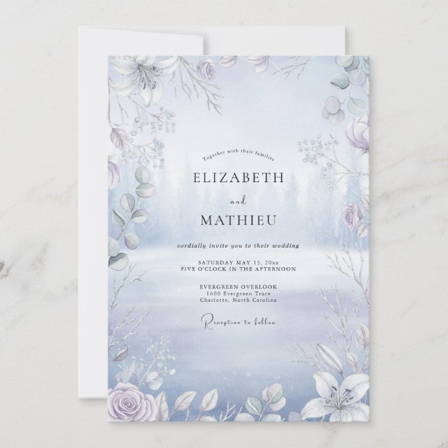Invitación Boda de eucalipto plateado helado (Anverso)