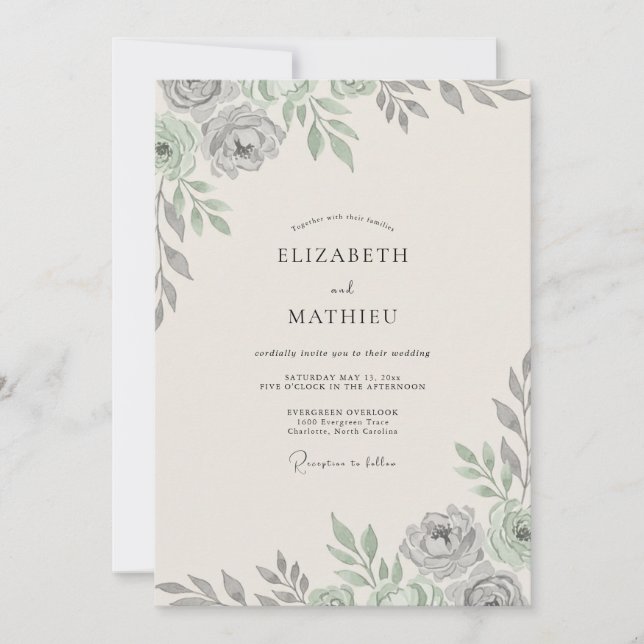 Invitación Boda de eucalipto plateado polvoriento (Anverso)