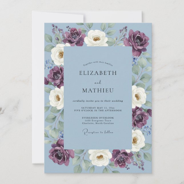Invitación Boda de Eucalipto Polvoriento con Follaje de Cirue (Anverso)