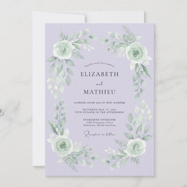 Invitación Boda de Eucalipto Polvoriento con Follaje de Menta (Anverso)