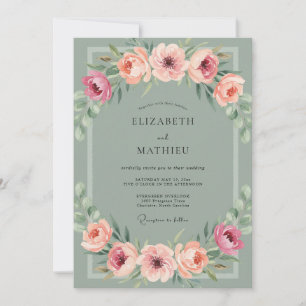 Invitación Boda de Eucalipto Polvoriento Oliva Ranúnculo Cora