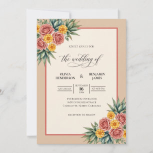 Invitación Boda de Eucalipto Ramillete Amarillo Melocotón