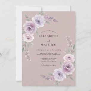 Invitación Boda de Eucalipto Ranúnculo Lila Silenciado