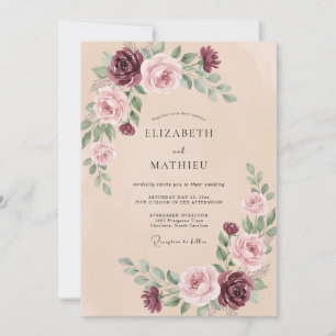 Invitación Boda de Eucalipto Ranúnculo Malva Suave Ciruela