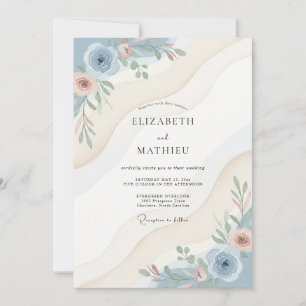 Invitación Boda de Eucalipto Ranunculus Azul Acero