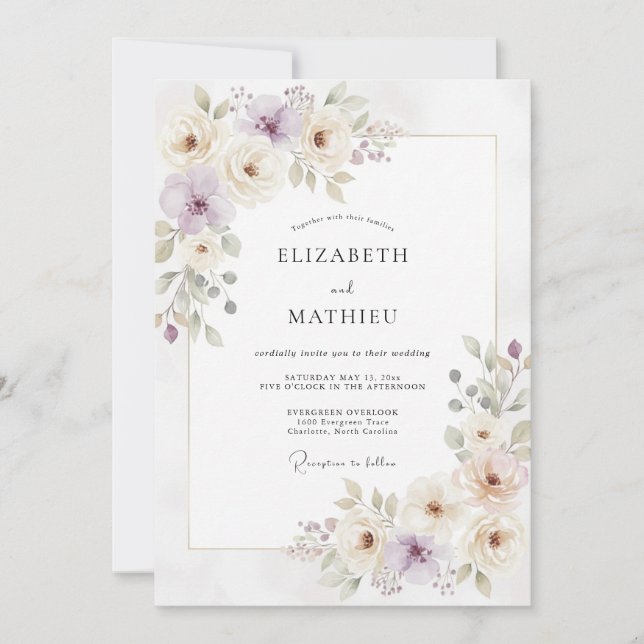 Invitación Boda de Eucalipto Ranunculus Malva (Anverso)