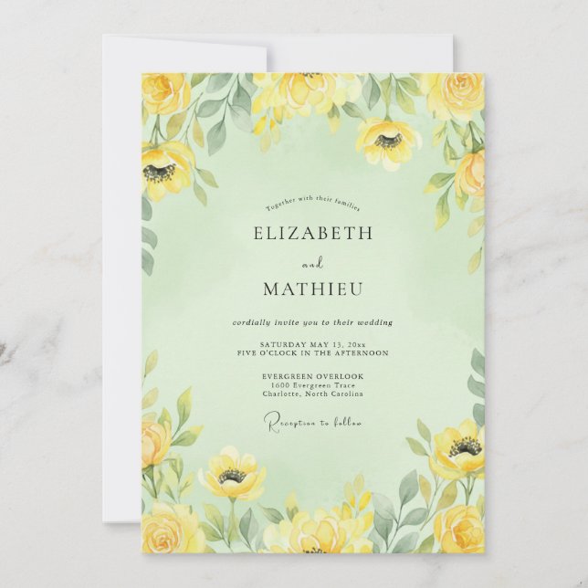 Invitación Boda de Eucalipto Ranunculus Menta Suave (Anverso)