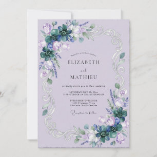 Invitación Boda de eucalipto romántico con suculentas violeta