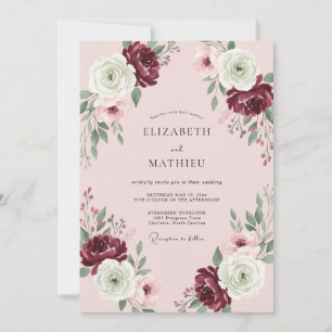 Invitación Boda de Eucalipto Rosa con Follaje Granate