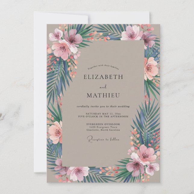 Invitación Boda de eucalipto rosa grisáceo (Anverso)
