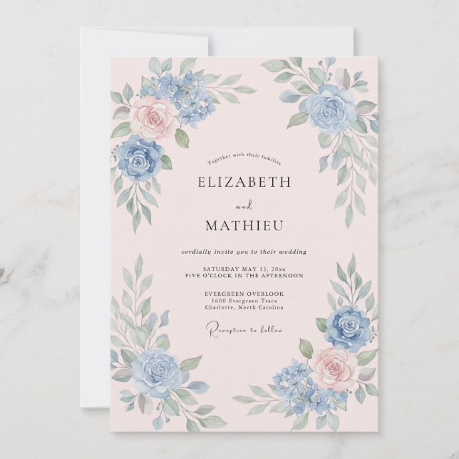 Invitación Boda de Eucalipto Rosa Polvoriento Periwinkle (Anverso)