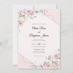Invitación Boda de eucalipto rosa suave sakura