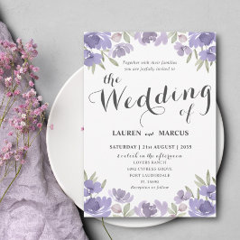 Invitación Boda de Eucalipto Rústico Morado Floral