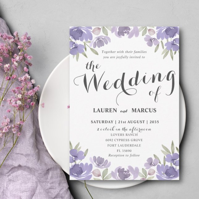Invitación Boda de Eucalipto Rústico Morado Floral (Subido por el creador)