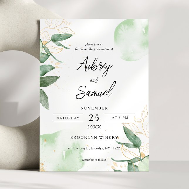 Invitación Boda de Eucalipto Sage Green Gold (Subido por el creador)