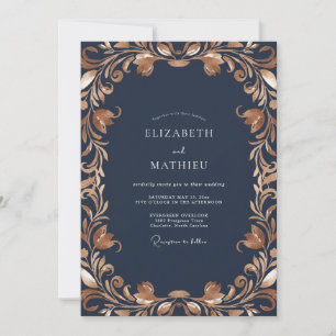Invitación Boda de eucalipto silenciado con filigrana de oro