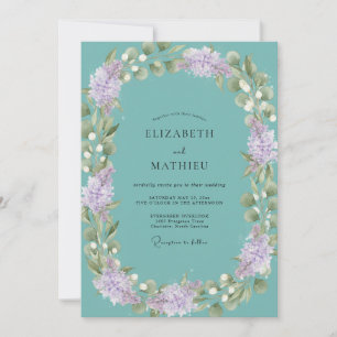 Invitación Boda de Eucalipto Silenciado con Follaje Lila Aqua
